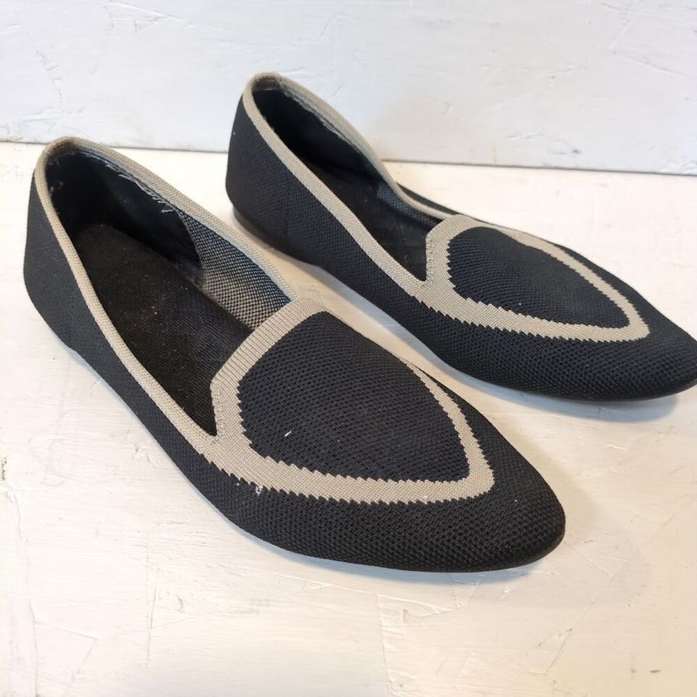 Birdies Black and Beige Woven Knitted Flat Loafers Women Size 8